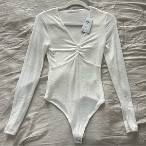 Abercrombie and Fitch Soft and Cozy Ivory Ruched Bodysuit